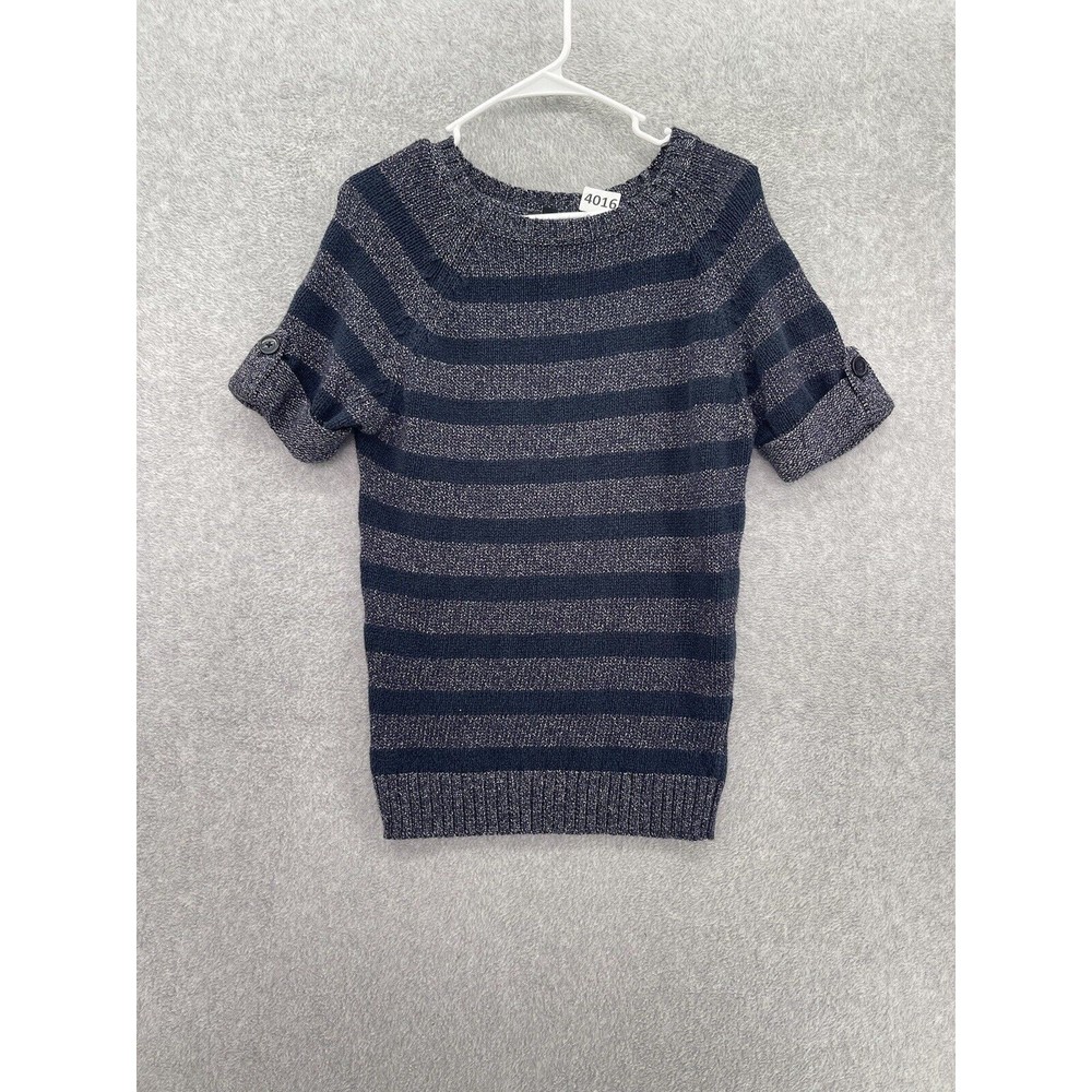 Ann Taylor Women's Sweater Shirt Striped Blue Gray Size Small Short Sleeve Linen